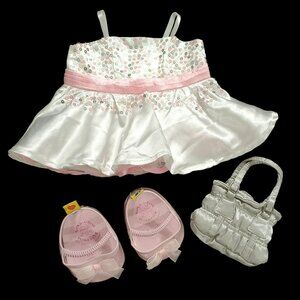 Build a Bear Dress White Pink Sequin Glitter Shoes Purse Wedding Birthday Party
